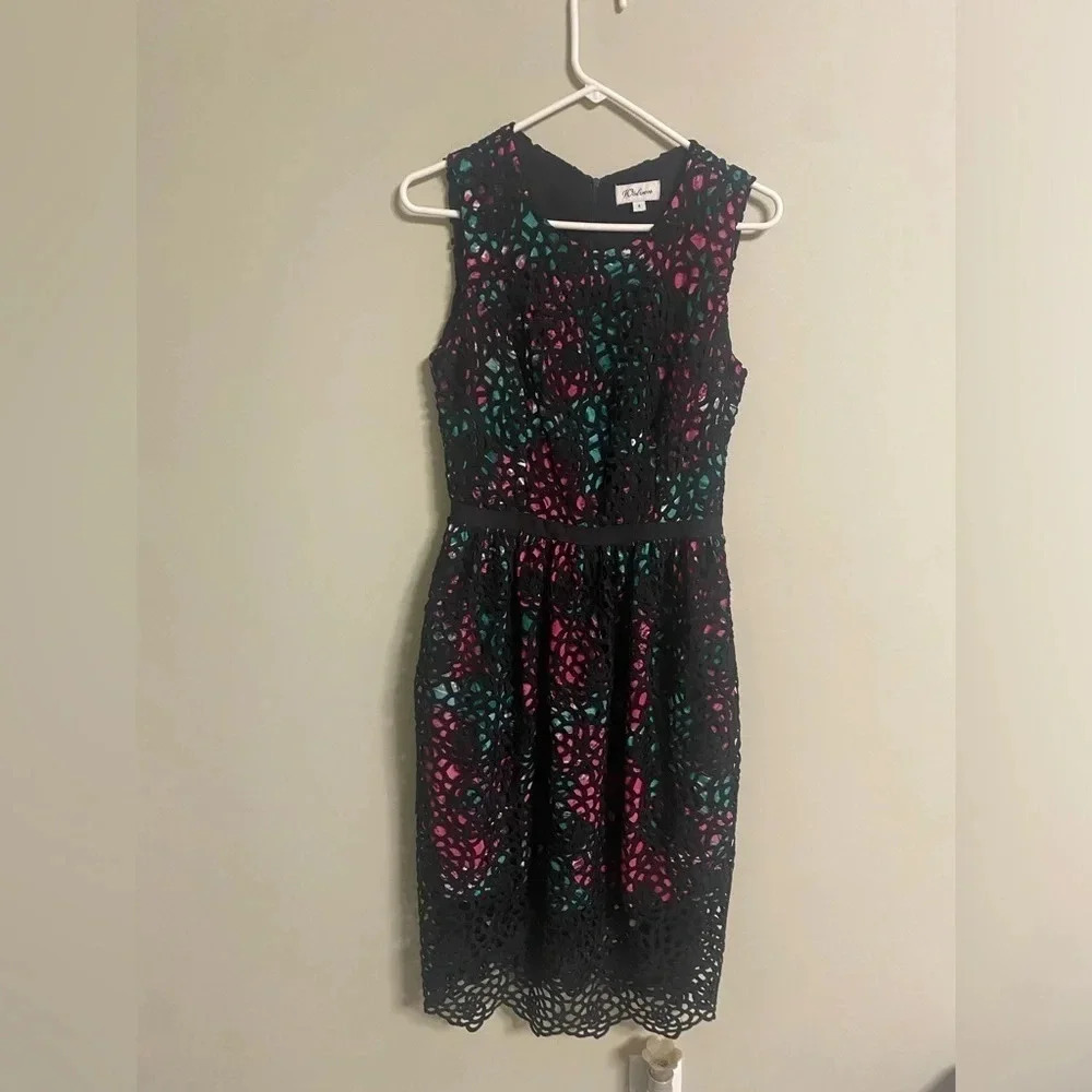 Anthropologie Wolven Size 4 Floral Dress Black Lace Overlay Fit Flare
